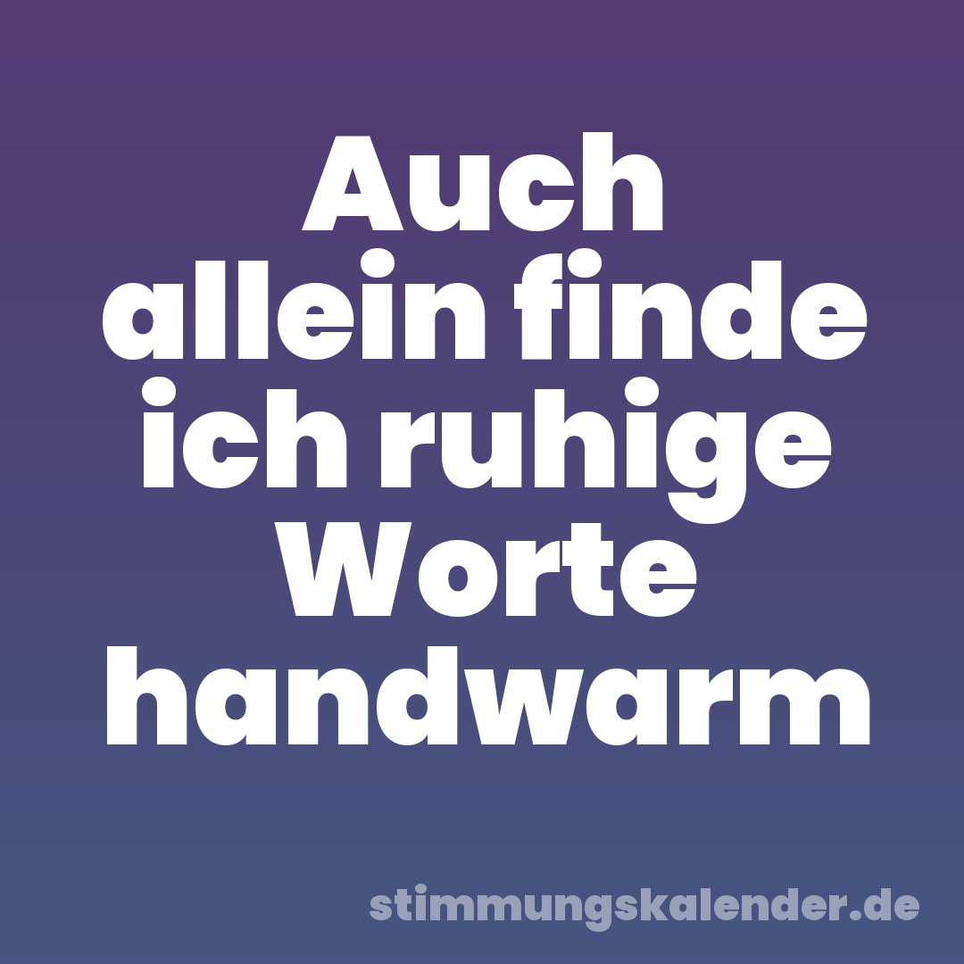 Auch allein finde ich ruhige Worte handwarm