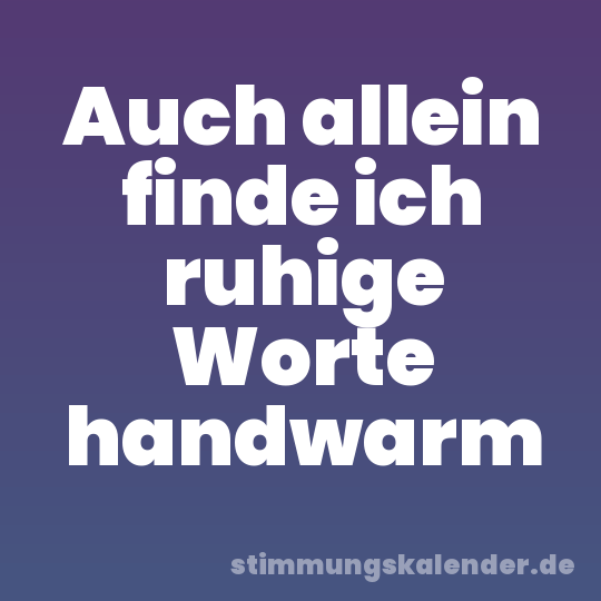 Auch allein finde ich ruhige Worte handwarm