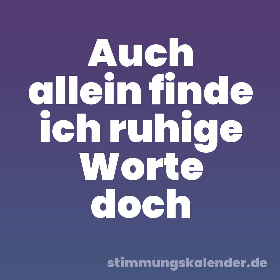 Auch allein finde ich ruhige Worte doch
