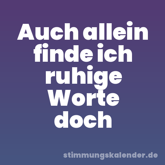 Auch allein finde ich ruhige Worte doch