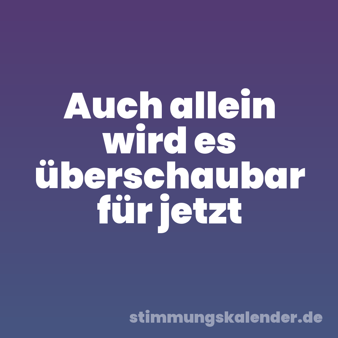 Auch allein wird es überschaubar für jetzt