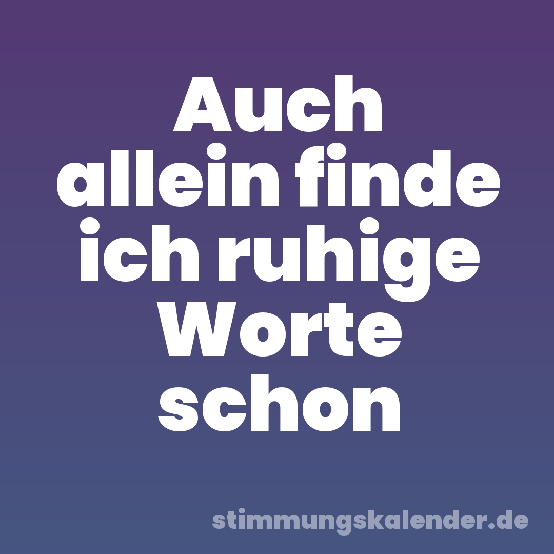 Auch allein finde ich ruhige Worte schon
