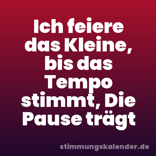 Ich feiere das Kleine, bis das Tempo stimmt, Die Pause trägt
