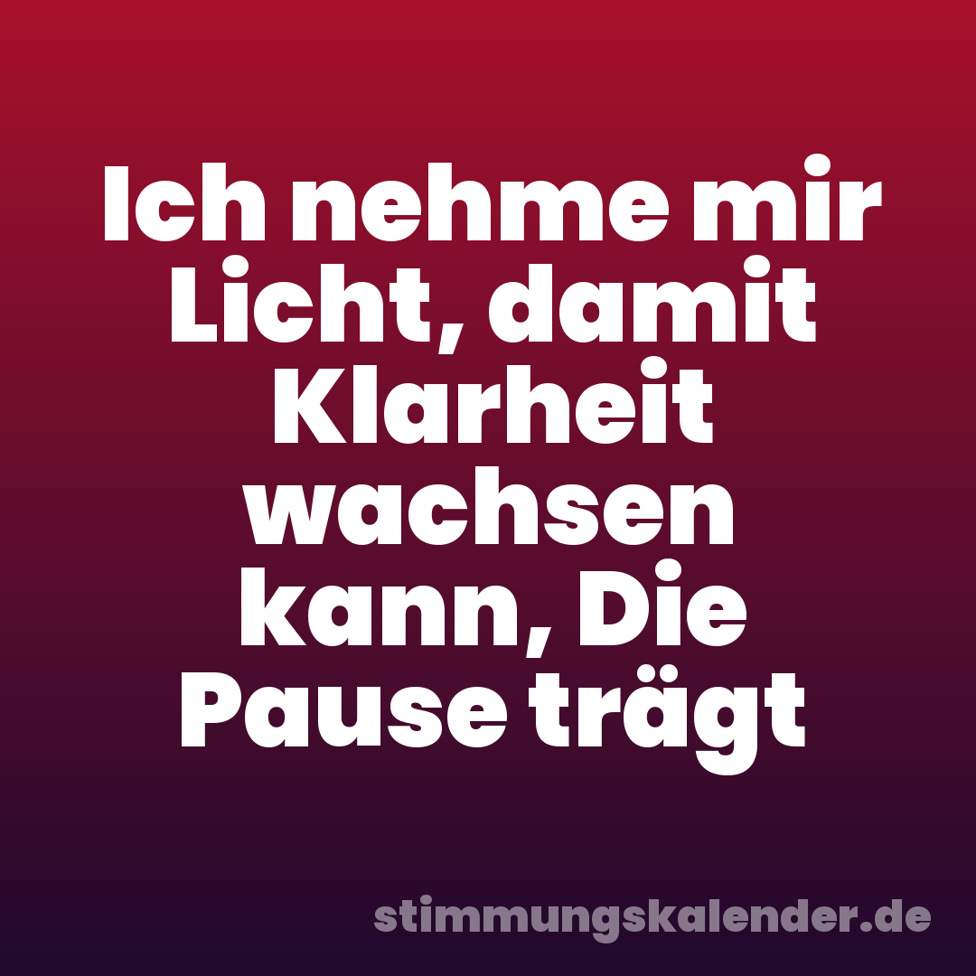 Ich nehme mir Licht, damit Klarheit wachsen kann, Die Pause trägt