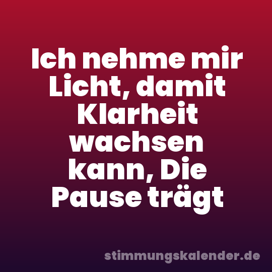Ich nehme mir Licht, damit Klarheit wachsen kann, Die Pause trägt