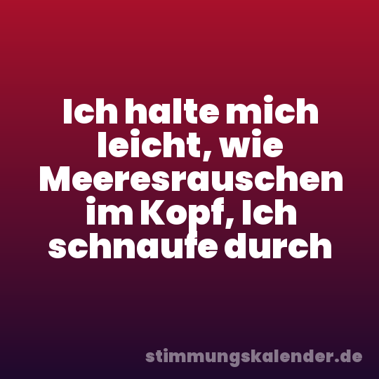 Ich halte mich leicht, wie Meeresrauschen im Kopf, Ich schnaufe durch