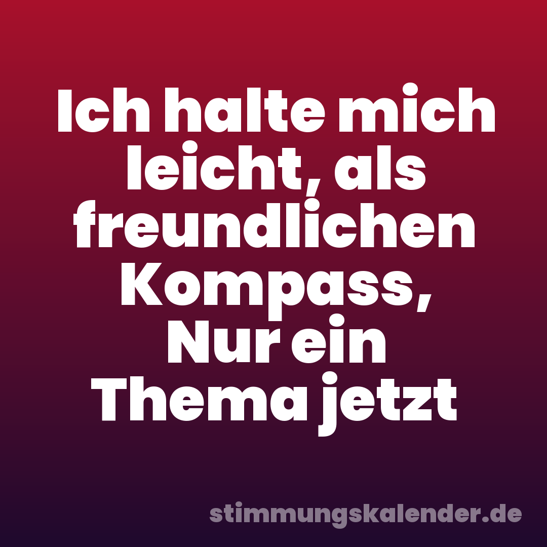 Ich halte mich leicht, als freundlichen Kompass, Nur ein Thema jetzt