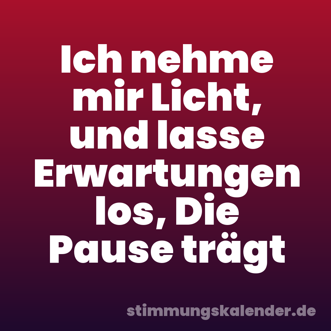 Ich nehme mir Licht, und lasse Erwartungen los, Die Pause trägt