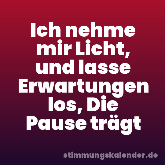 Ich nehme mir Licht, und lasse Erwartungen los, Die Pause trägt
