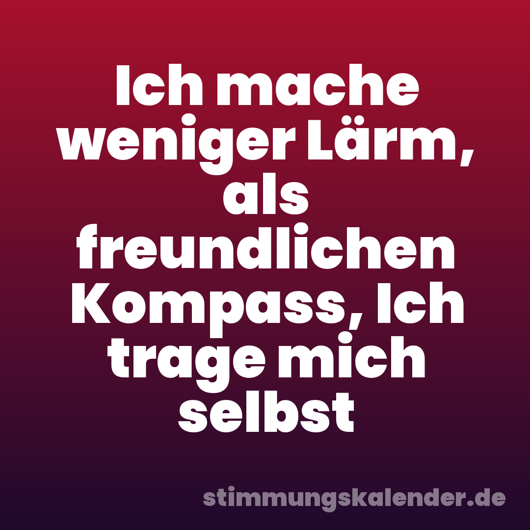 Ich mache weniger Lärm, als freundlichen Kompass, Ich trage mich selbst