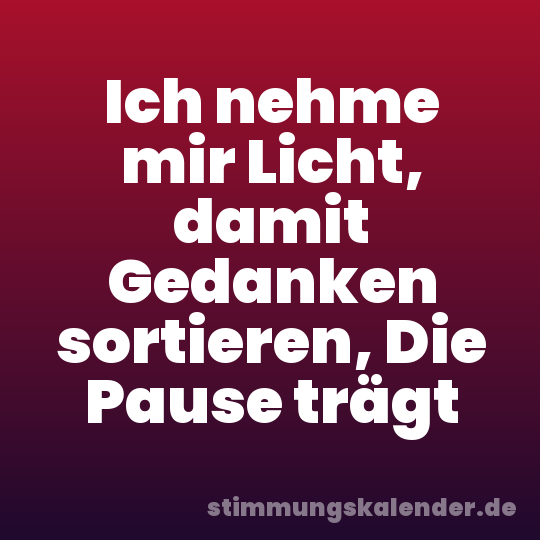 Ich nehme mir Licht, damit Gedanken sortieren, Die Pause trägt