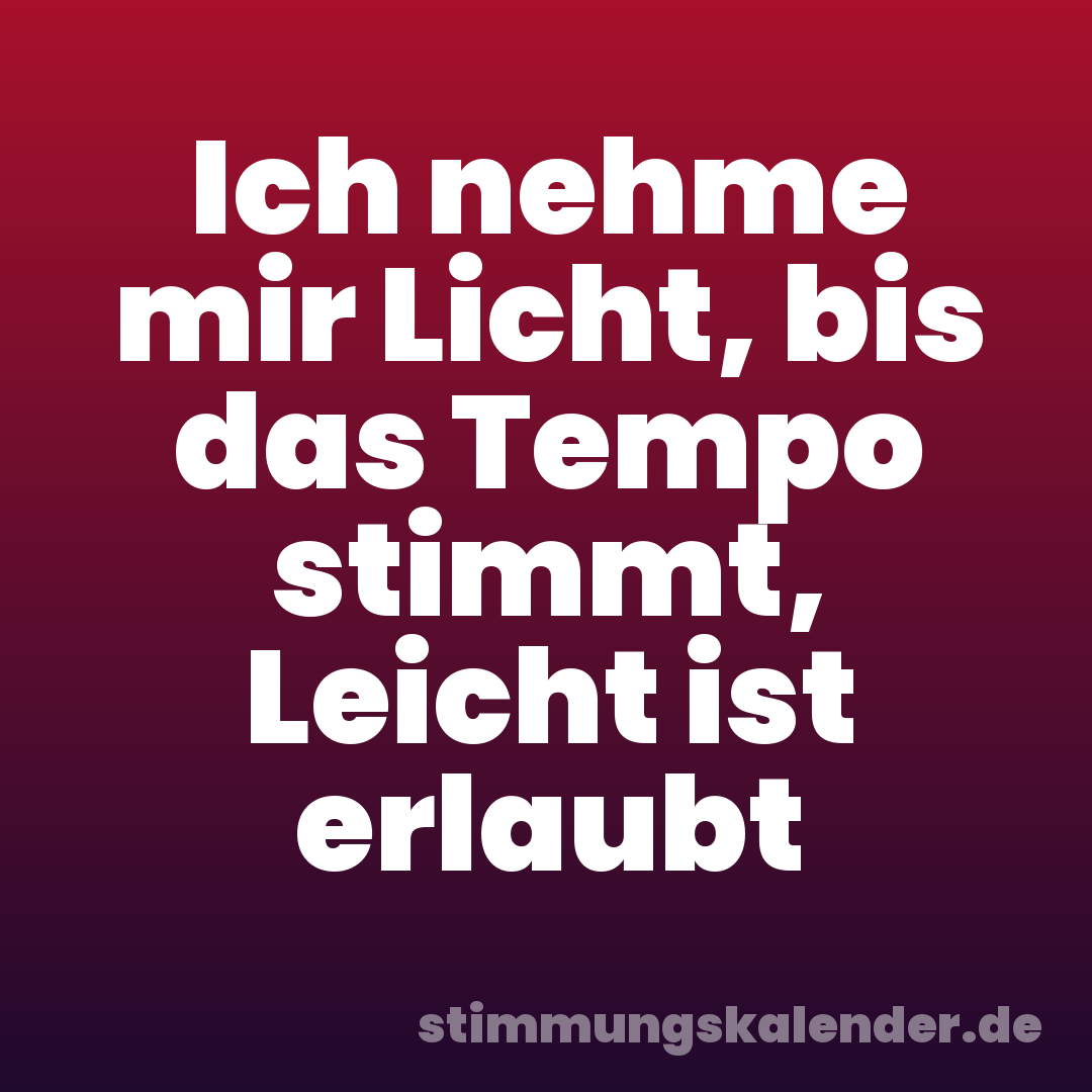 Ich nehme mir Licht, bis das Tempo stimmt, Leicht ist erlaubt