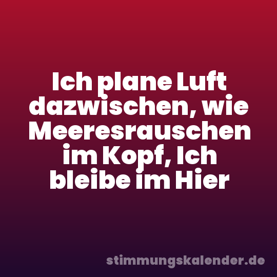 Ich plane Luft dazwischen, wie Meeresrauschen im Kopf, Ich bleibe im Hier