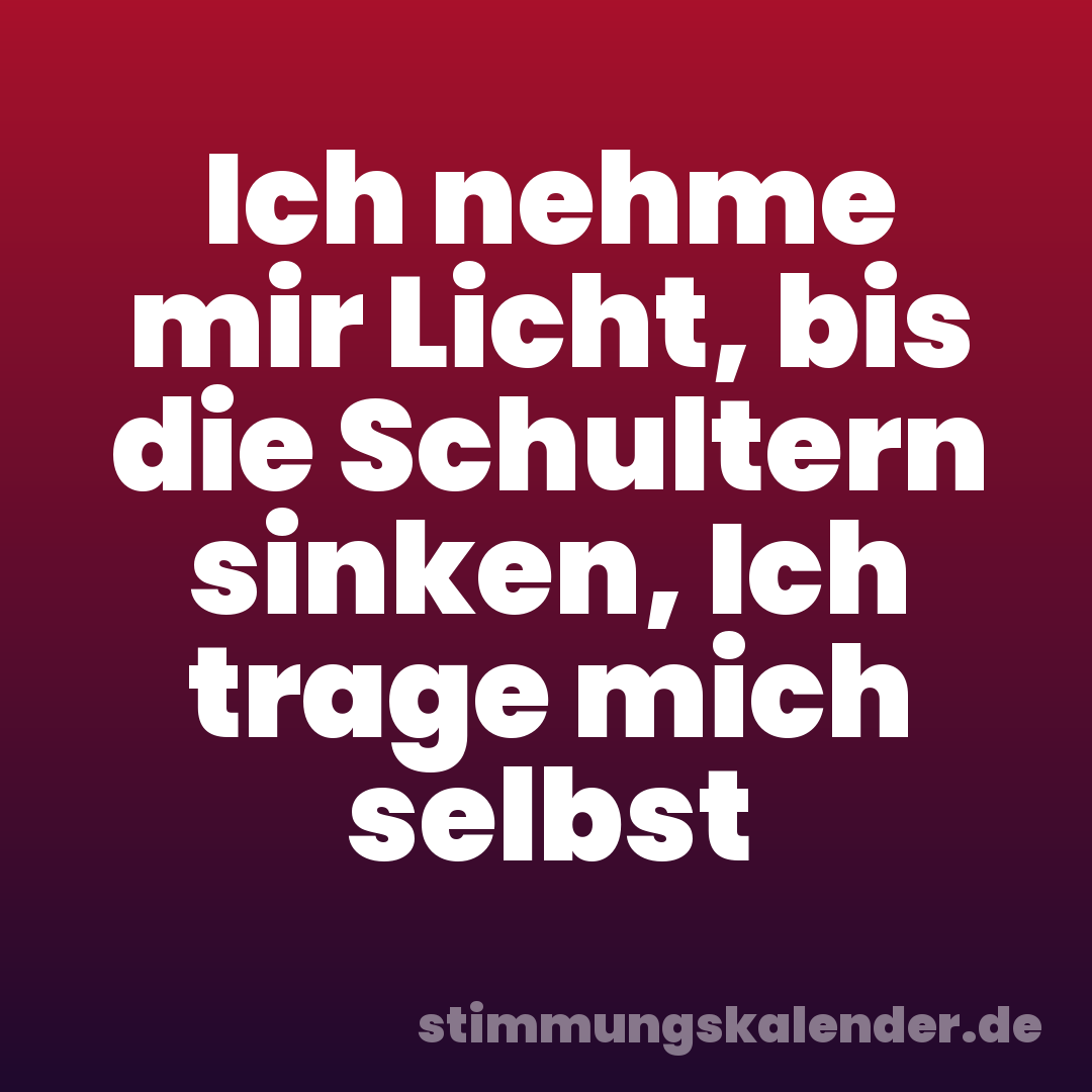 Ich nehme mir Licht, bis die Schultern sinken, Ich trage mich selbst