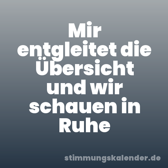 Mir entgleitet die Übersicht und wir schauen in Ruhe