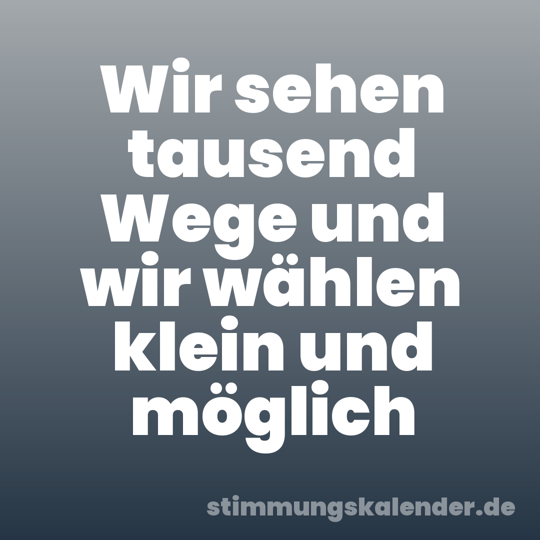 Wir sehen tausend Wege und wir wählen klein und möglich