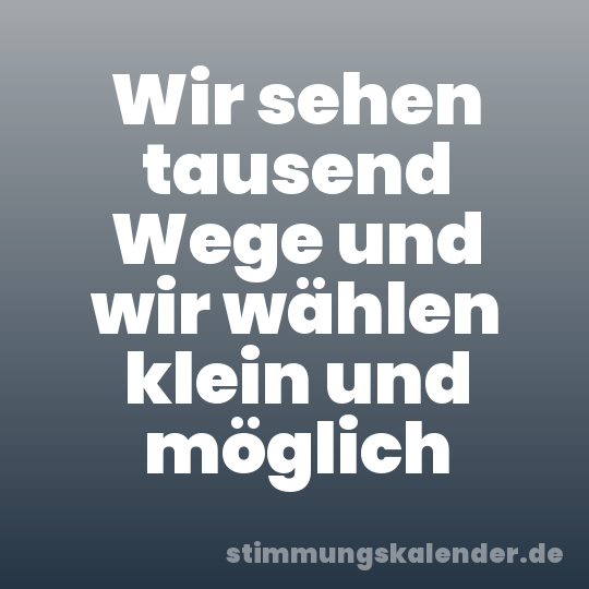 Wir sehen tausend Wege und wir wählen klein und möglich