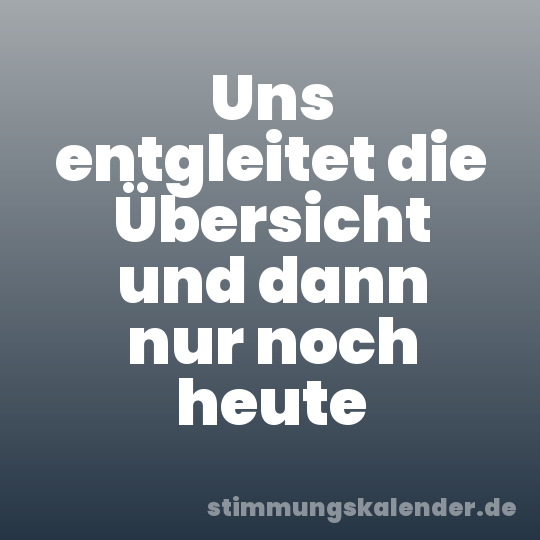 Uns entgleitet die Übersicht und dann nur noch heute