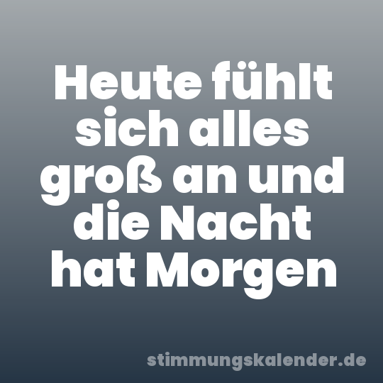 Heute fühlt sich alles groß an und die Nacht hat Morgen