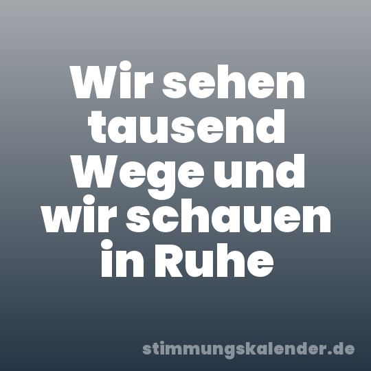 Wir sehen tausend Wege und wir schauen in Ruhe