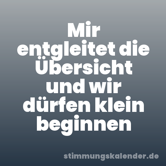 Mir entgleitet die Übersicht und wir dürfen klein beginnen