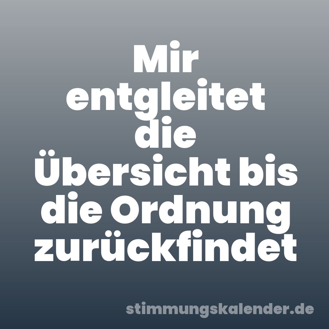 Mir entgleitet die Übersicht bis die Ordnung zurückfindet