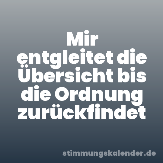 Mir entgleitet die Übersicht bis die Ordnung zurückfindet