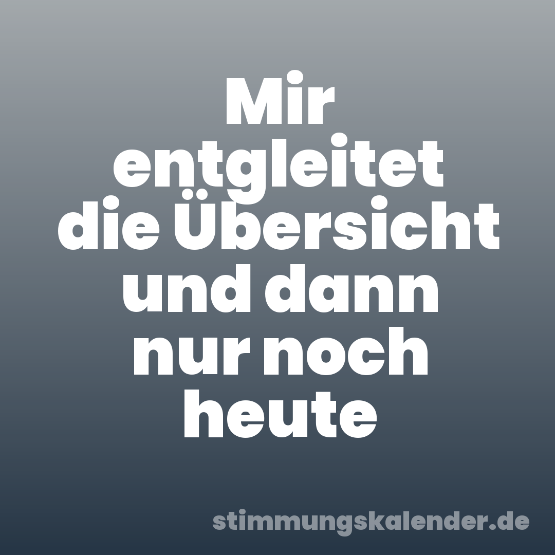Mir entgleitet die Übersicht und dann nur noch heute