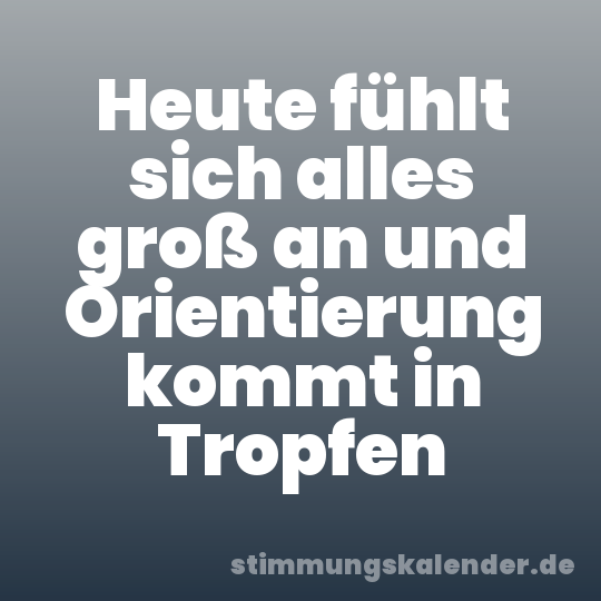 Heute fühlt sich alles groß an und Orientierung kommt in Tropfen