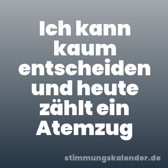 Ich kann kaum entscheiden und heute zählt ein Atemzug