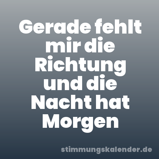 Gerade fehlt mir die Richtung und die Nacht hat Morgen