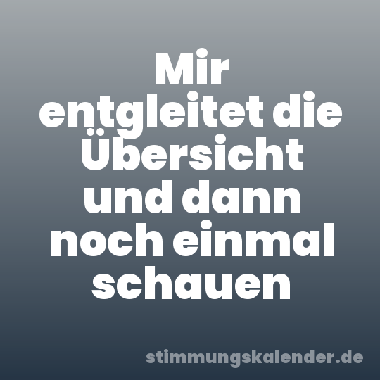 Mir entgleitet die Übersicht und dann noch einmal schauen