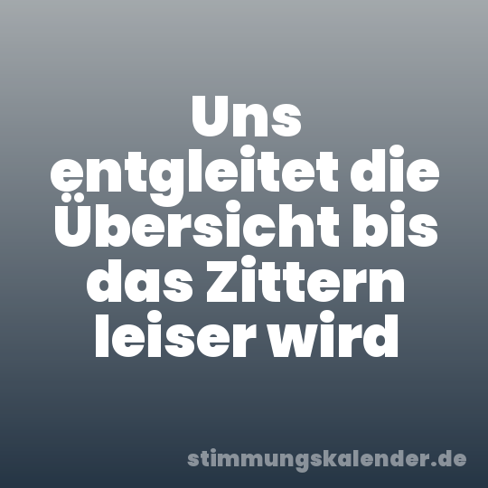 Uns entgleitet die Übersicht bis das Zittern leiser wird