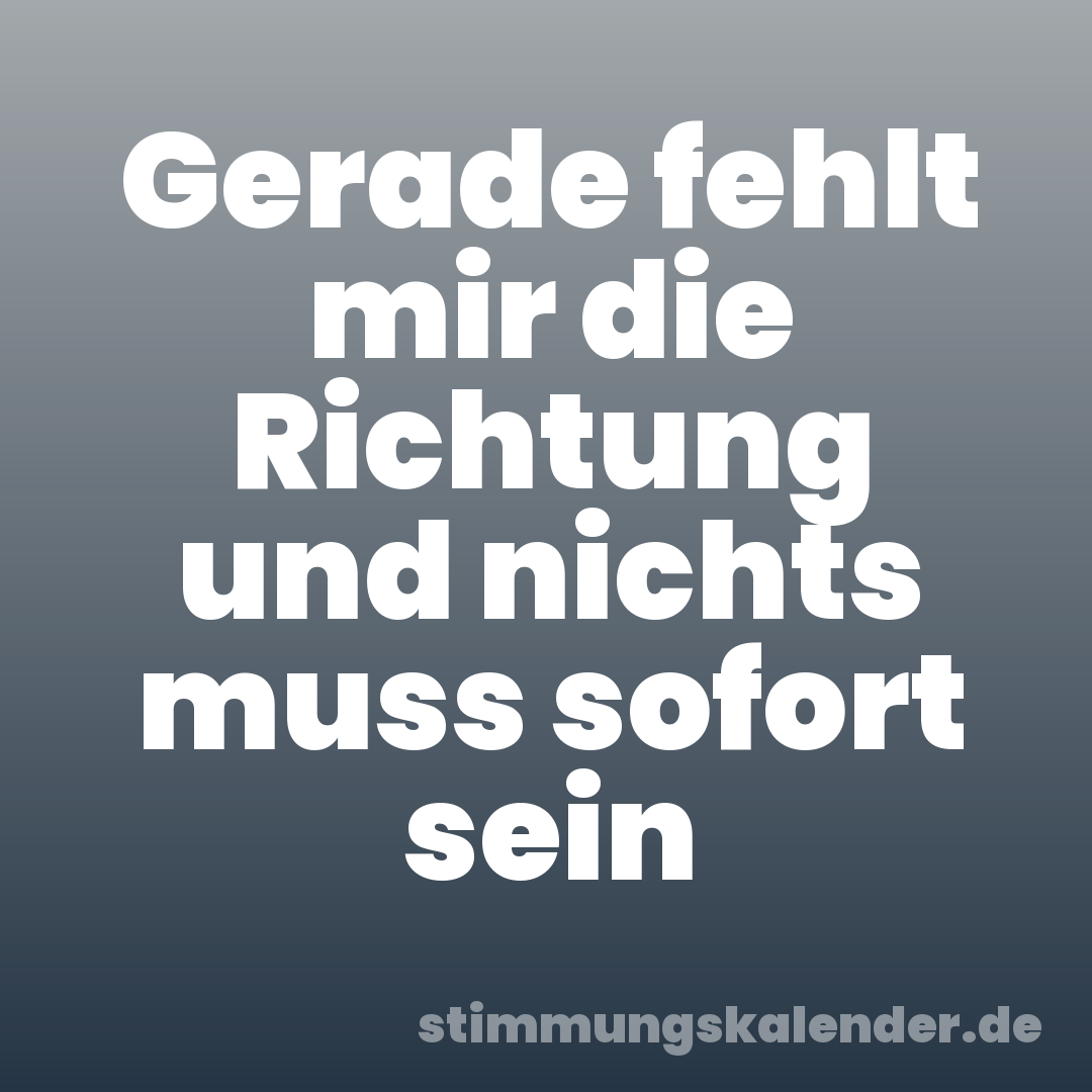 Gerade fehlt mir die Richtung und nichts muss sofort sein
