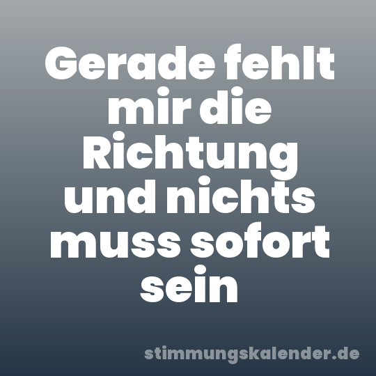 Gerade fehlt mir die Richtung und nichts muss sofort sein