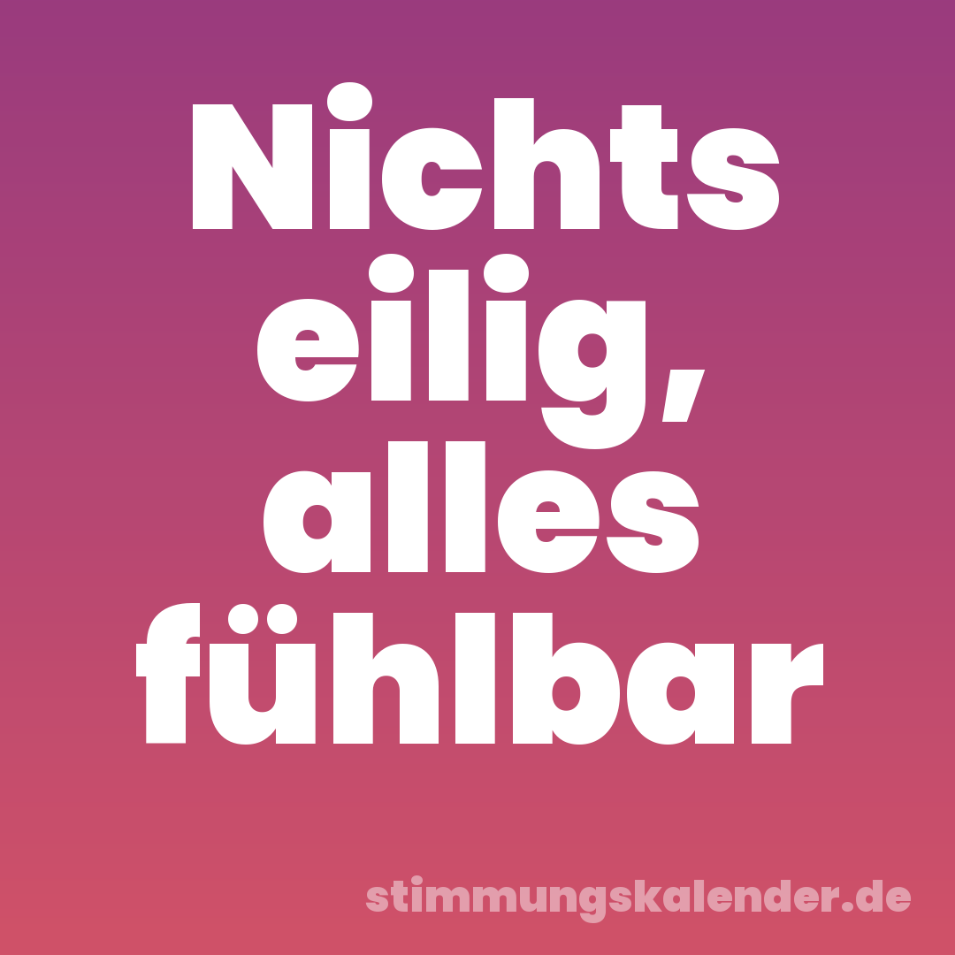 Nichts eilig, alles fühlbar