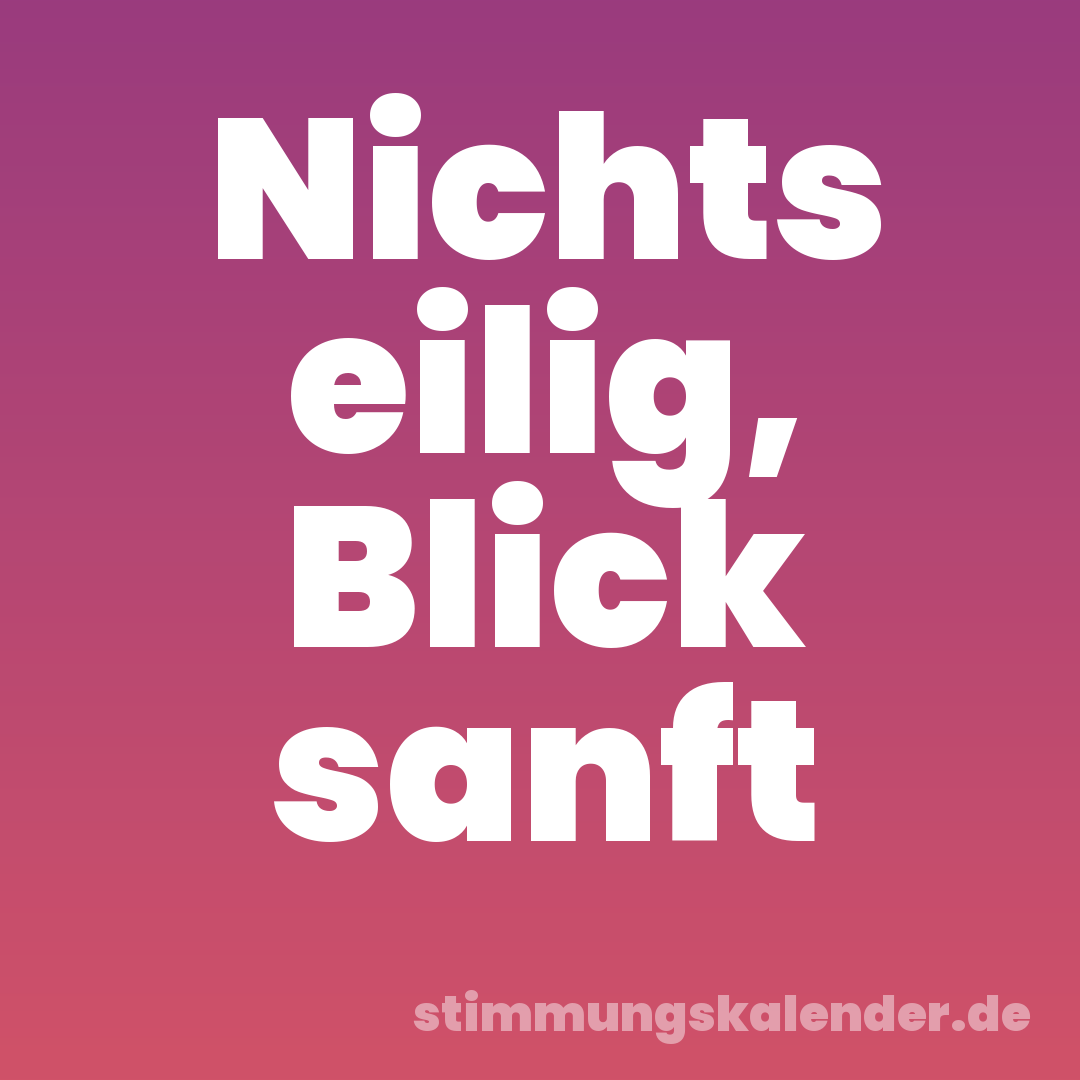 Nichts eilig, Blick sanft