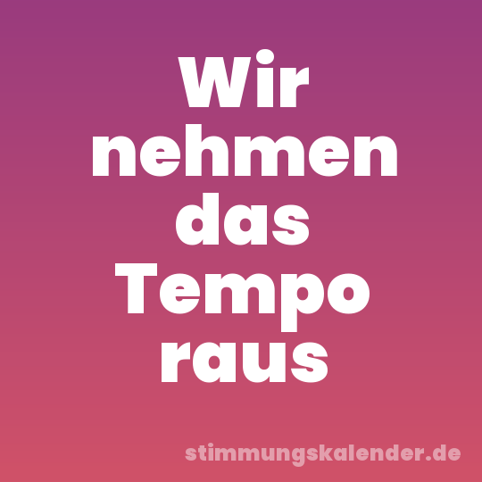 Wir nehmen das Tempo raus