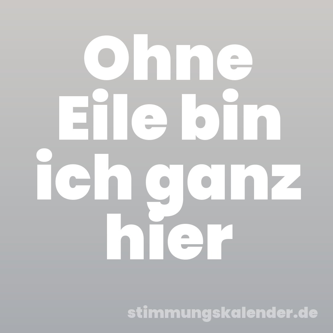 Ohne Eile bin ich ganz hier