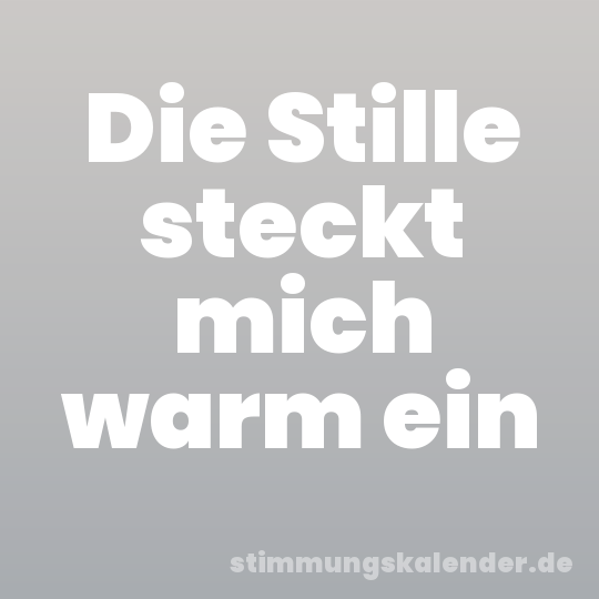Die Stille steckt mich warm ein