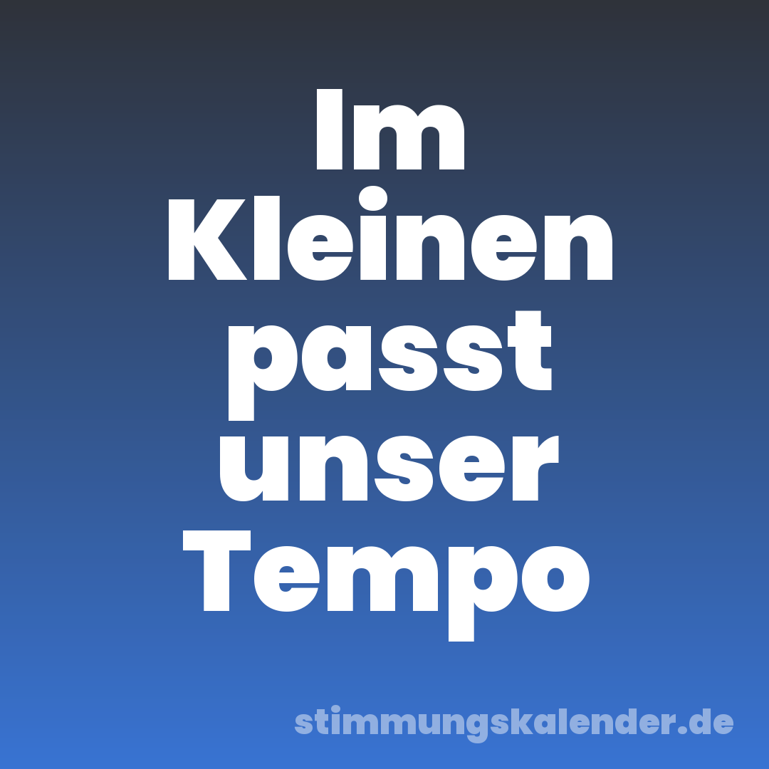 Im Kleinen passt unser Tempo