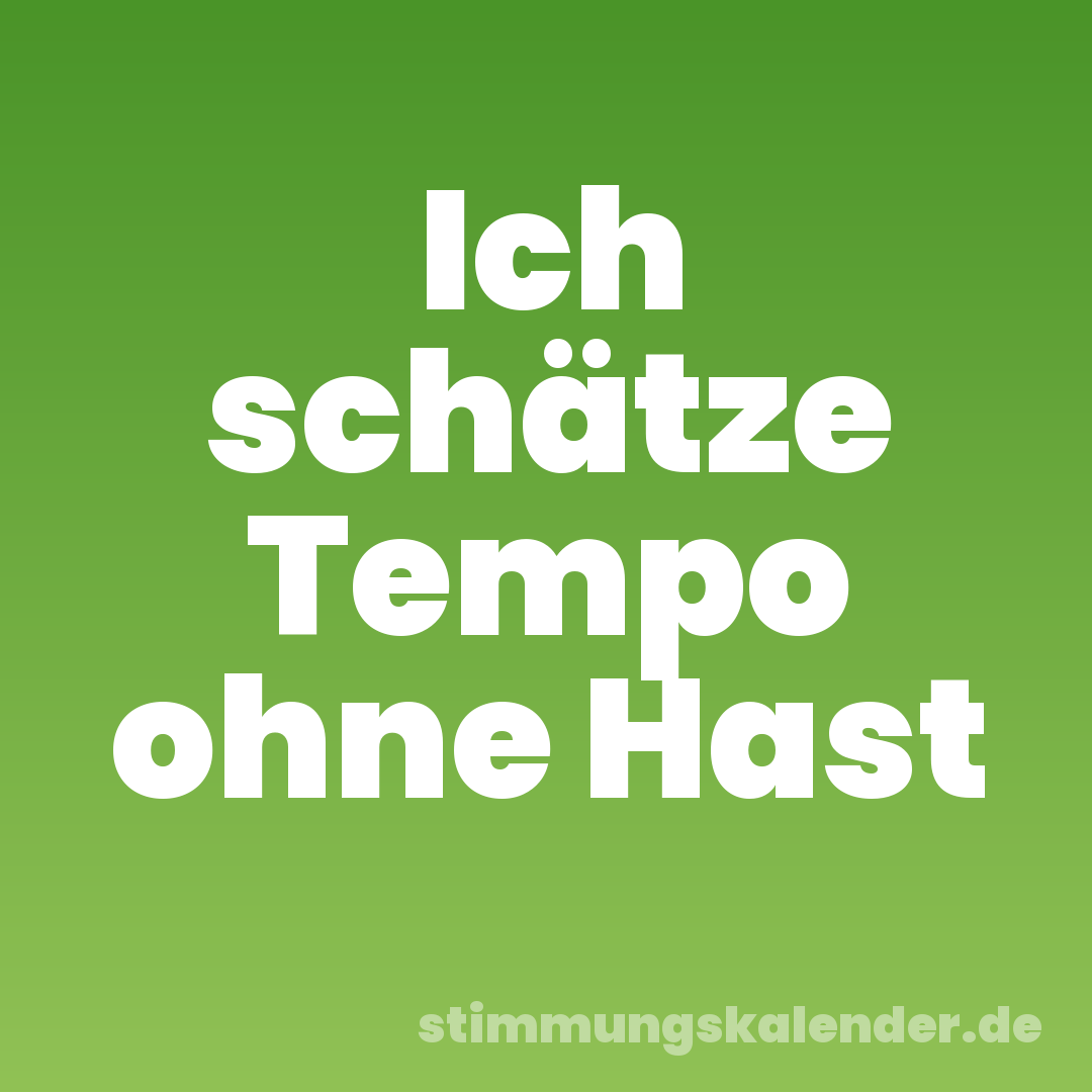Ich schätze Tempo ohne Hast