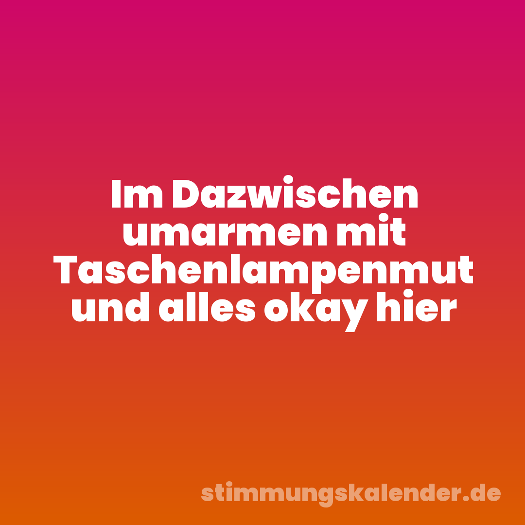 Im Dazwischen umarmen mit Taschenlampenmut und alles okay hier