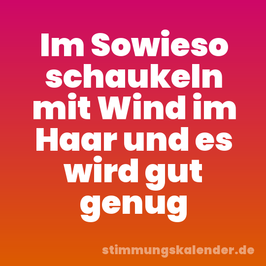 Im Sowieso schaukeln mit Wind im Haar und es wird gut genug