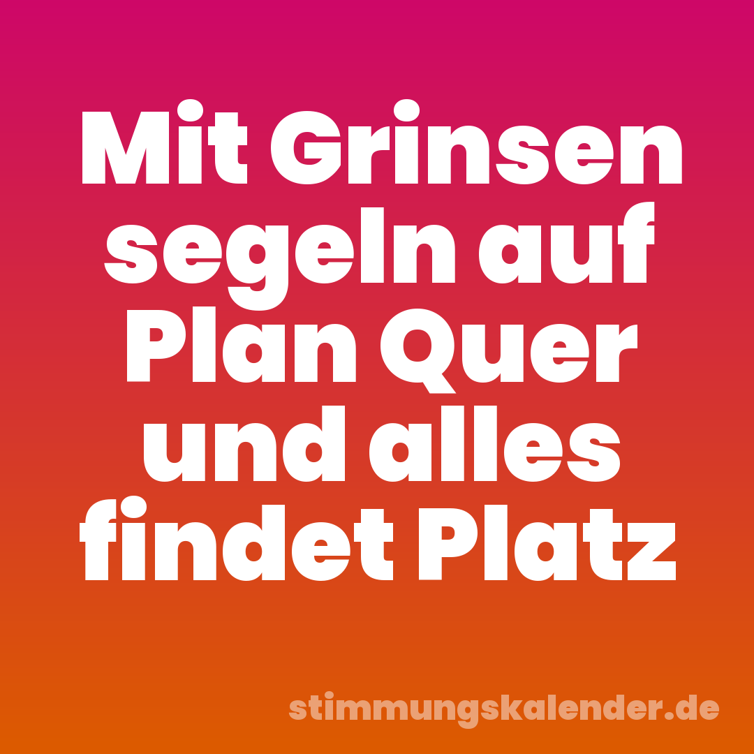Mit Grinsen segeln auf Plan Quer und alles findet Platz