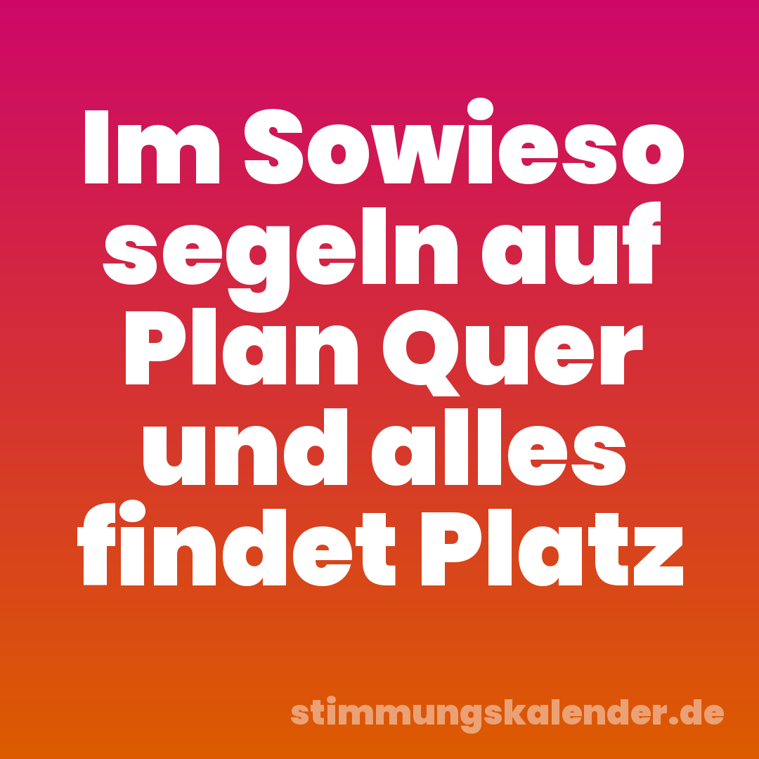 Im Sowieso segeln auf Plan Quer und alles findet Platz