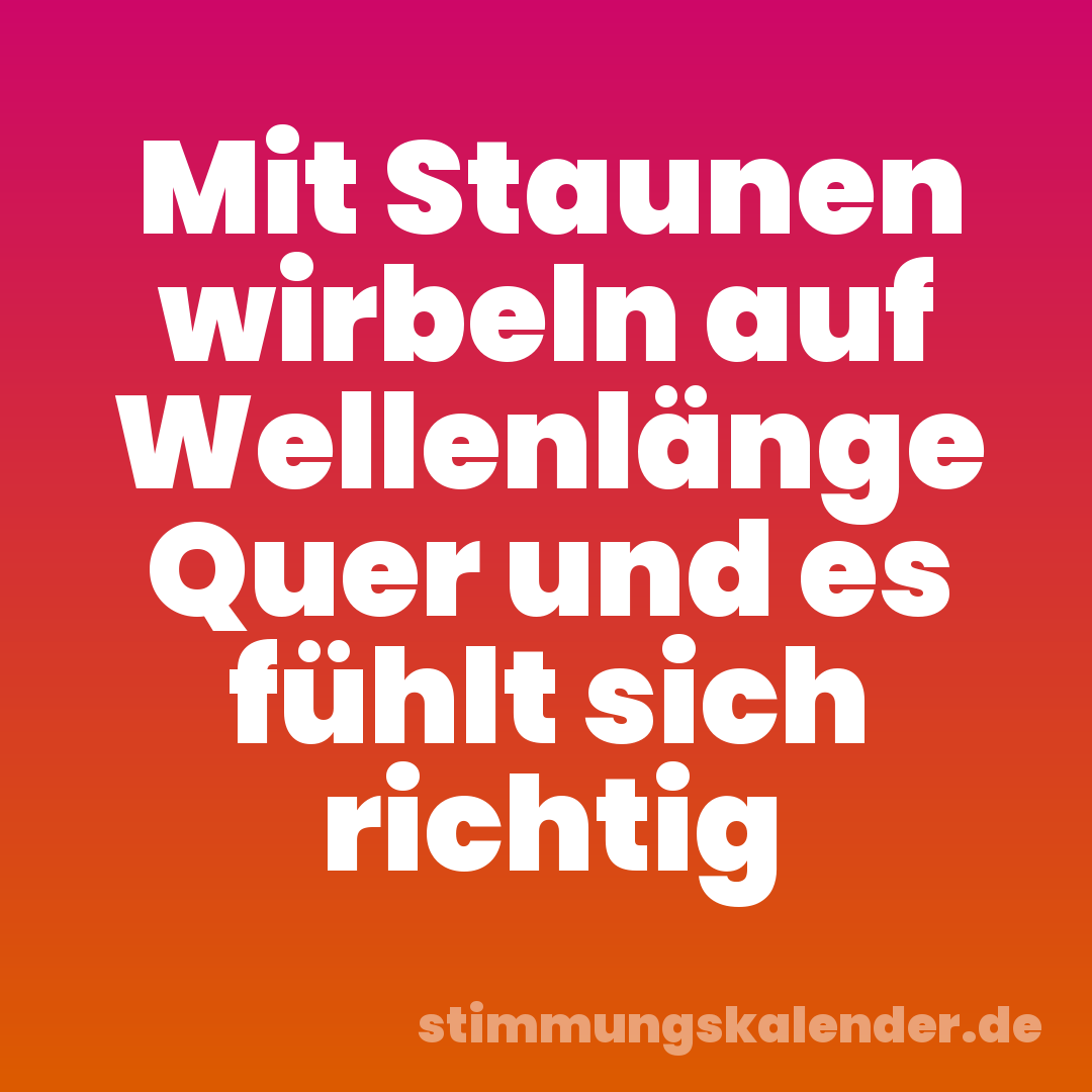 Mit Staunen wirbeln auf Wellenlänge Quer und es fühlt sich richtig
