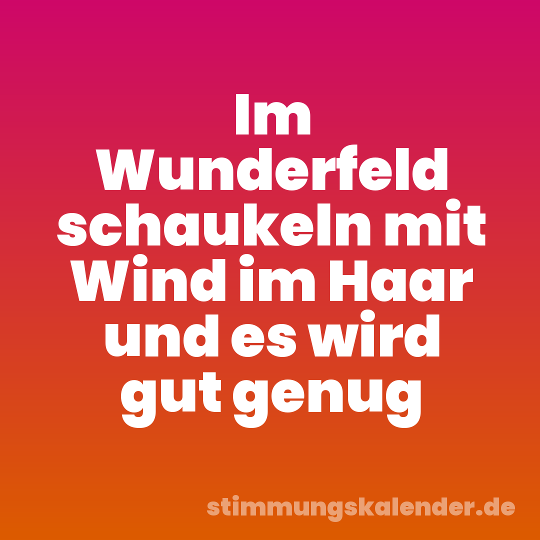 Im Wunderfeld schaukeln mit Wind im Haar und es wird gut genug