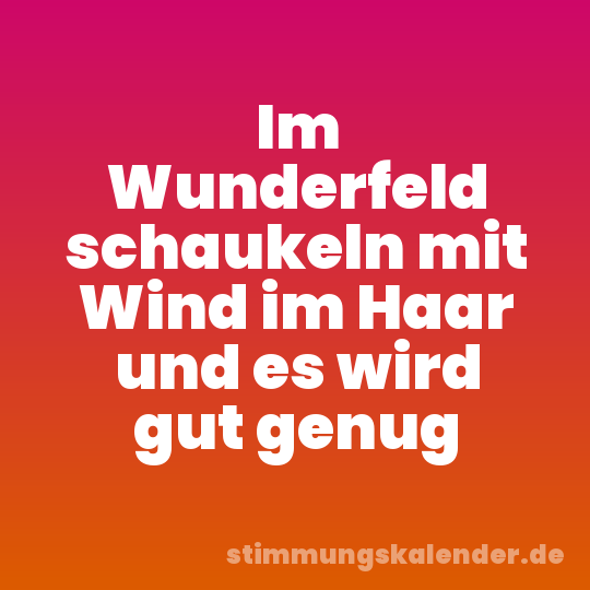 Im Wunderfeld schaukeln mit Wind im Haar und es wird gut genug