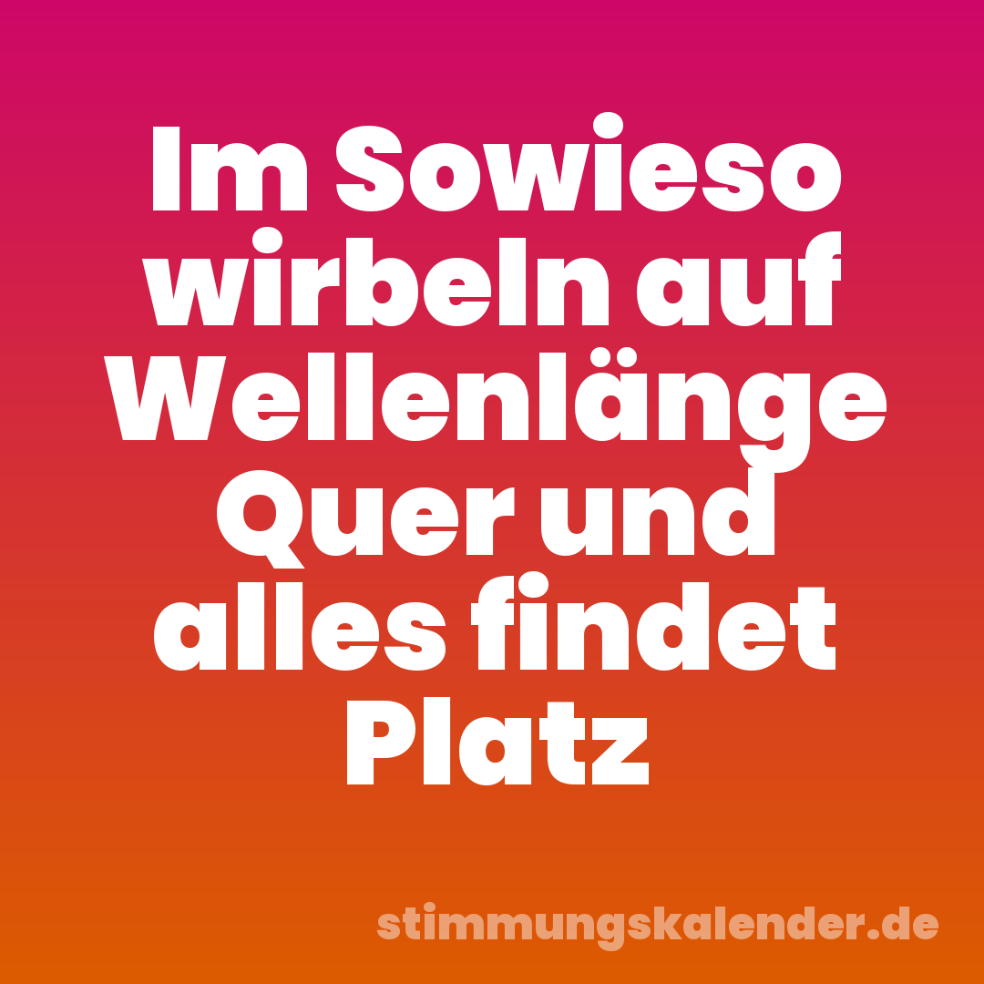 Im Sowieso wirbeln auf Wellenlänge Quer und alles findet Platz